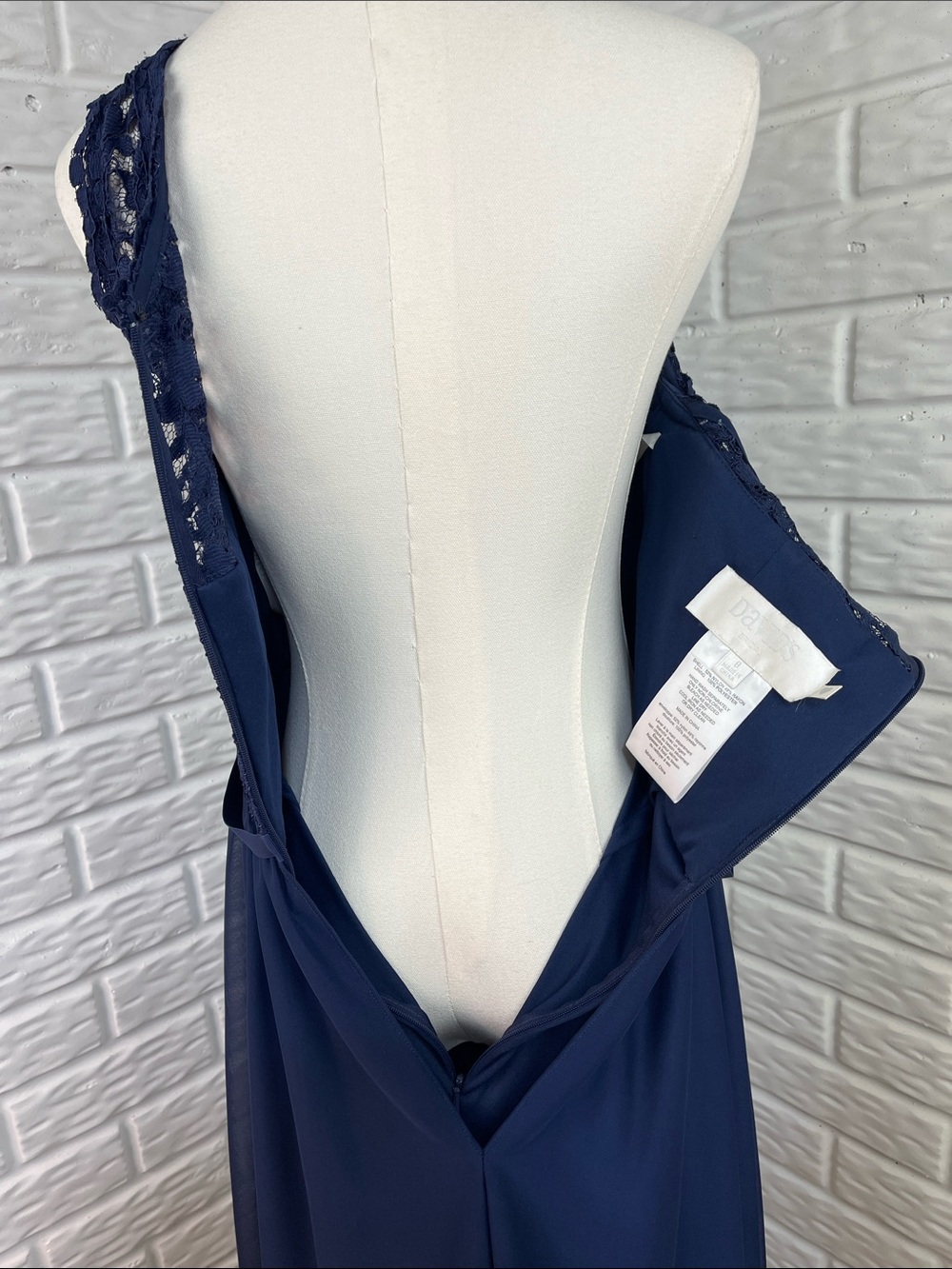 DAVID’S BRIDAL ONE SHOULDER MARINE NAVY LACE SHORT BRIDESMAID DRESS LINED SZ 8 - Picture 8 of 14